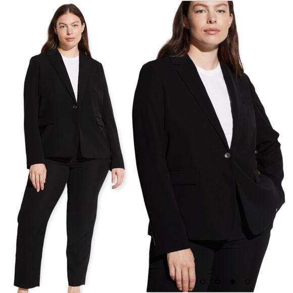 Vince Crepe One Button Blazer Jacket Flap Pockets Black Size 20 - Picture 1 of 11